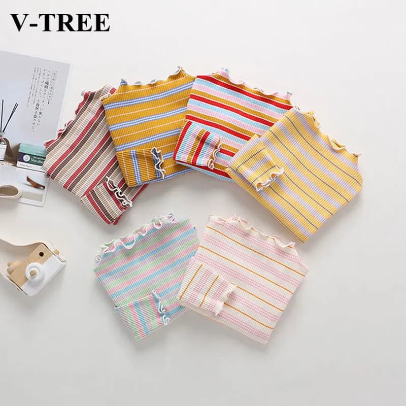 Maglietta a maniche lunghe per ragazze primavera autunno camicie per bambini cotone T-shirt per bambini T-shirt a righe colorate abbigliamento per bambini