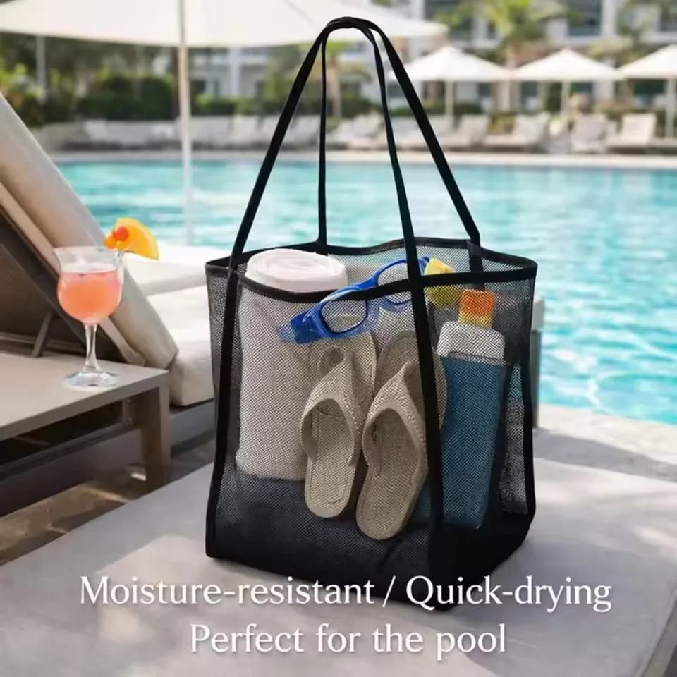 1PC Mesh Beach Bag Lightweight, Breathable & Quick-Dry Travel Tote for Beach Trips Outdoor Activities and Storage of Towels Toys
