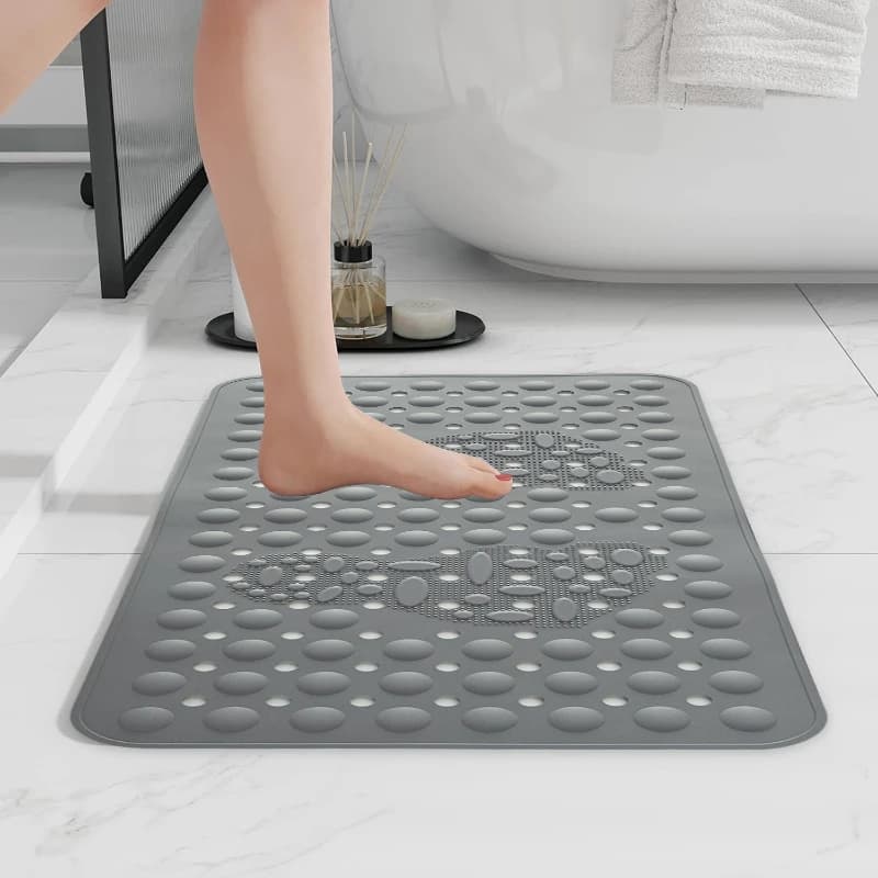 Tappetino antiscivolo in silicone per bagno con poggiapiedi massaggiante per doccia, tappetino antiscivolo per il bagno