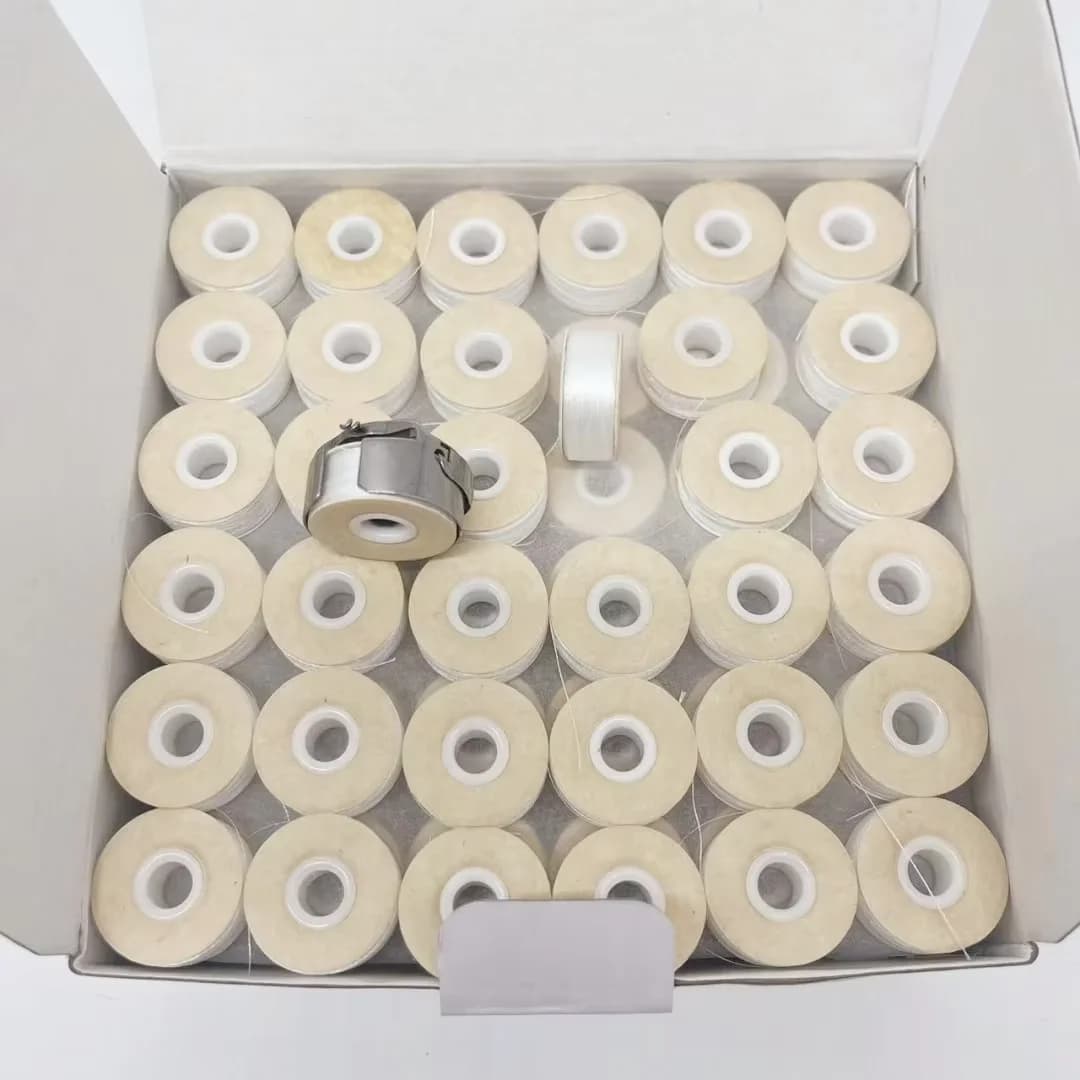 Filo per bobina laterale in carta di colore bianco, 100% poliestere, bobine pre-avvolte per macchina da ricamo, 75D/2