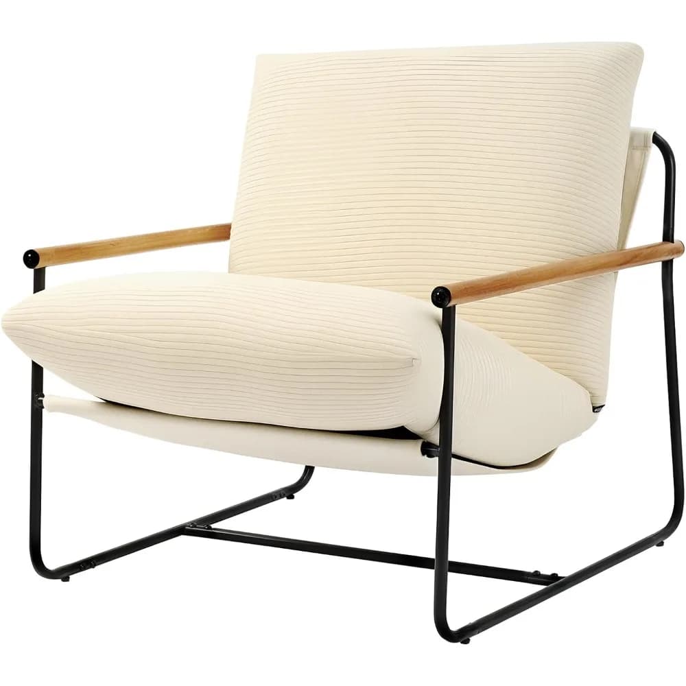 VEVOR Accent chair, chair with metal frame with wooden armrests, modern armchair padded and cozy, with soft foam cushion, detach