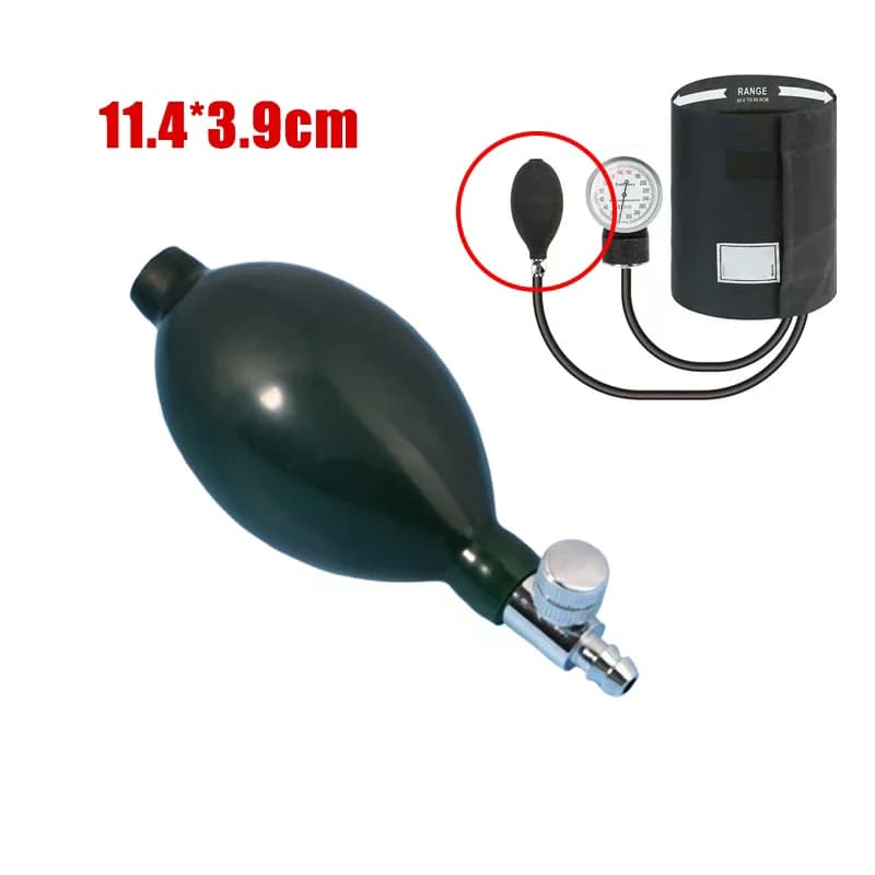Dark green air pump for skewer, portable accessory for blood pressure monitoring, metal ball-shaped