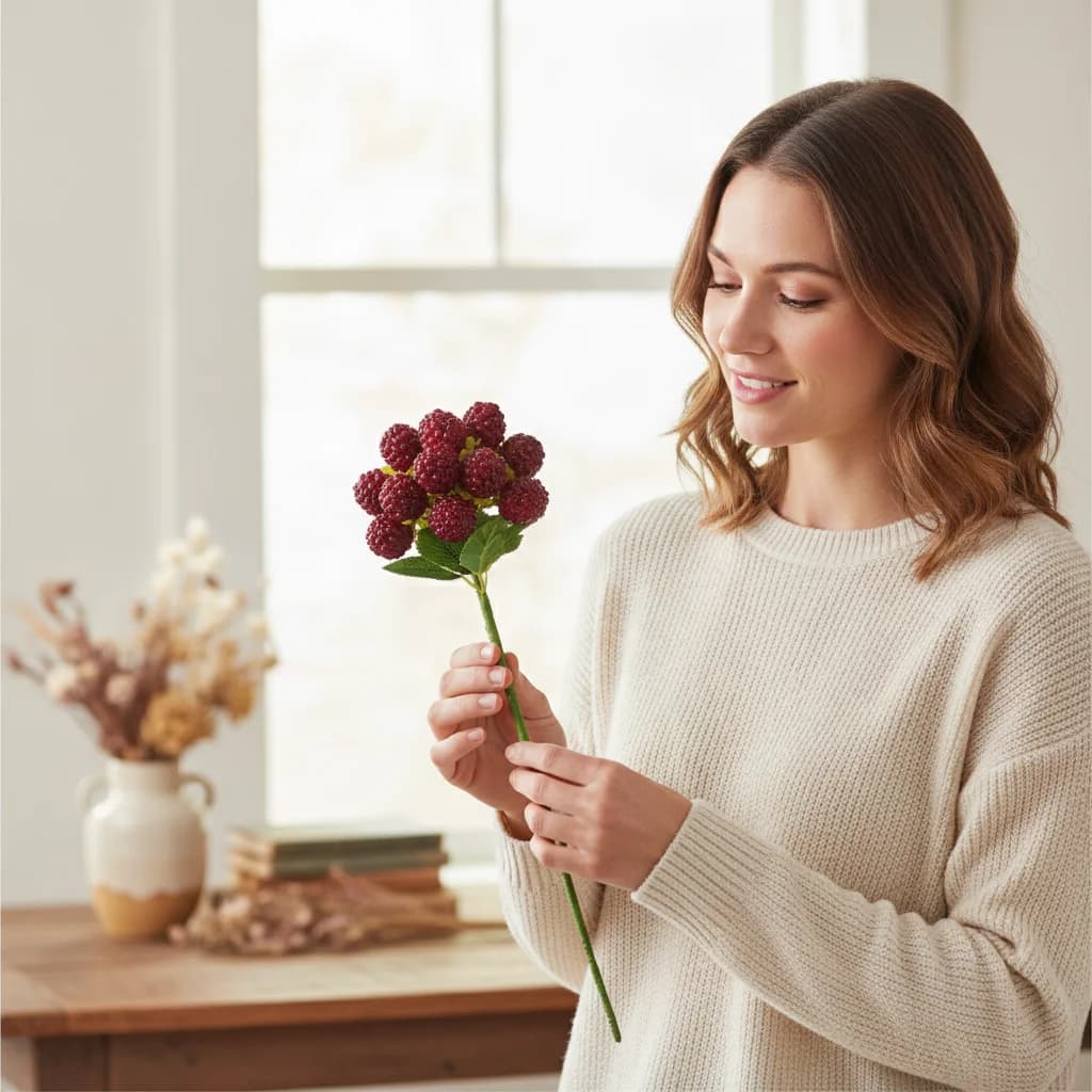 Red Berry Raspberry Artificial Plant Green Leaves Accessories Simulation Berry Branches Floral Arrangement DIY Faux Fruit