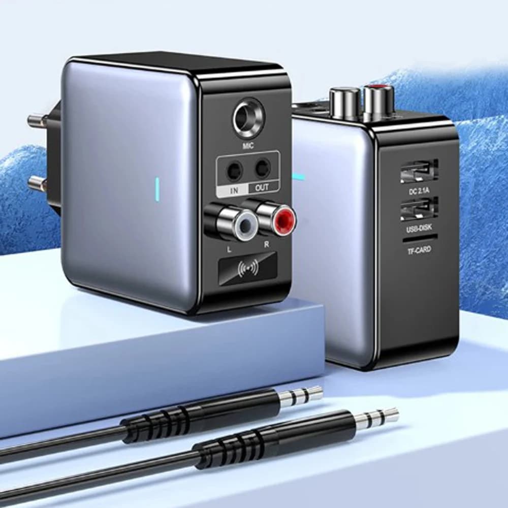 QC 2.0 H6 EU US Plug Daul Caricatore USB 3.5MM 6.5MM AUX/RCA/U-Disk/TF/MIC Karaoke HIFI Bluetooth 5.3 Trasmettitore Audio Ricevitore