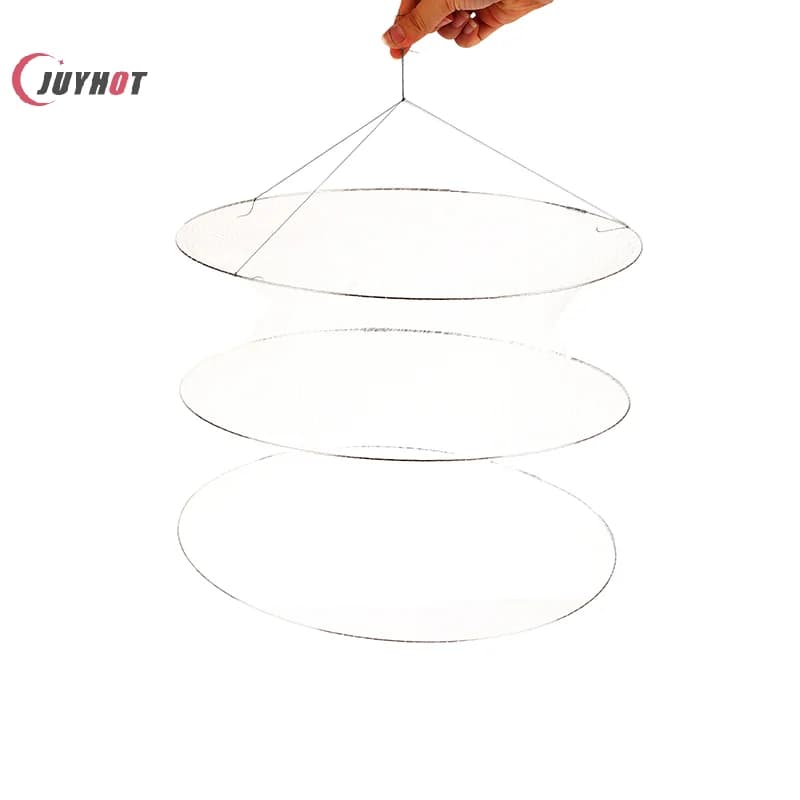 2 strati pieghevole rotondo maglia di Nylon telaio in metallo granchio rete da pesca pesce Crawdad gamberetti Minnow attrezzatura da pesca accessori Dia.32cm