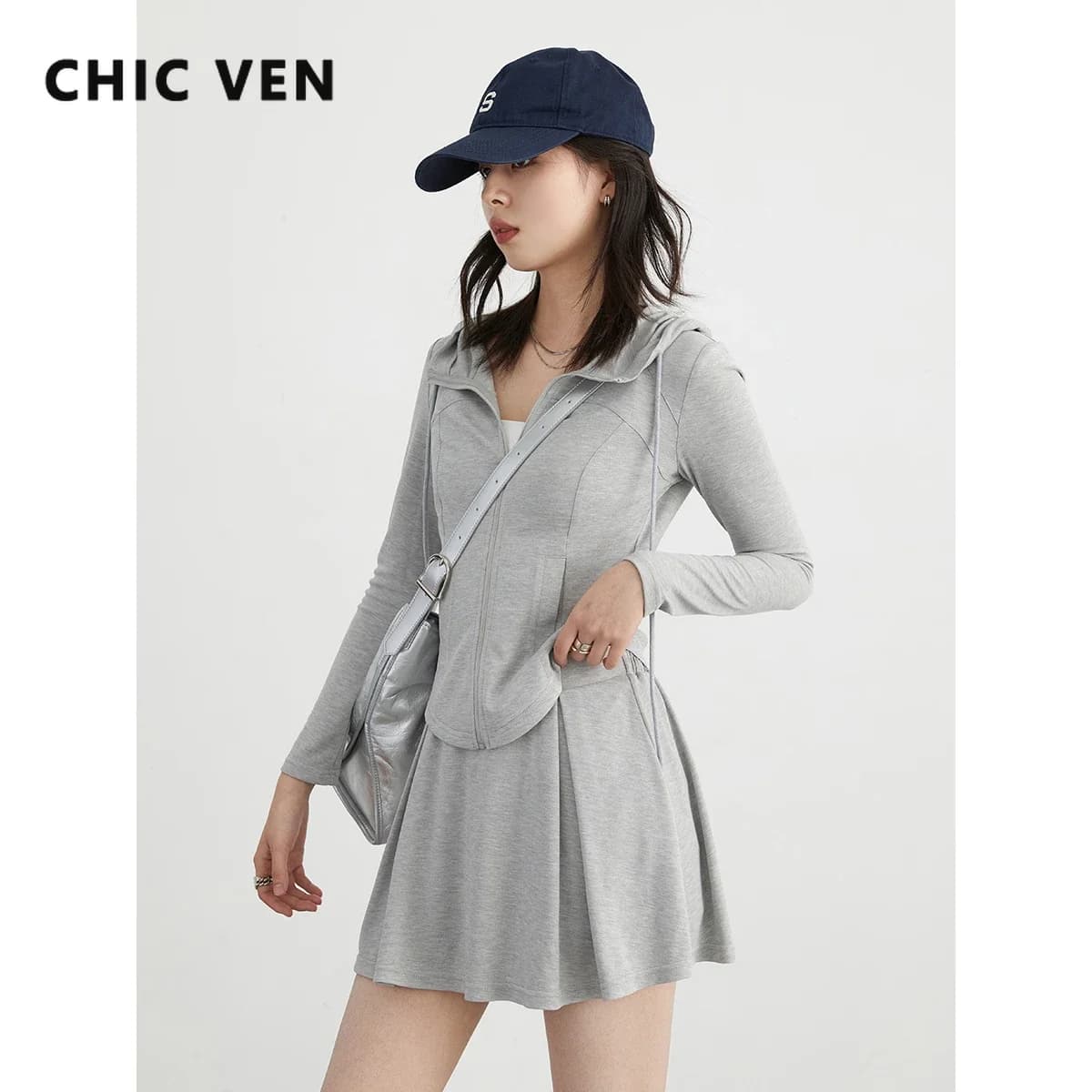 CHIC VEN donna Cardigan con protezione solare solido con cappuccio protezione solare maglione giacca mezza gonna pantaloni Casual Set estate 2024