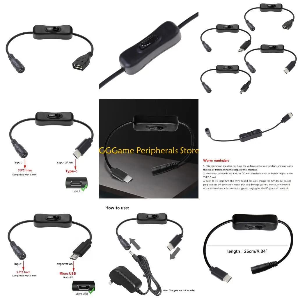 Adattatore connettore alimentazione U55B da 5,5x2,1 mm femmina a micro USB maschio con interruttori