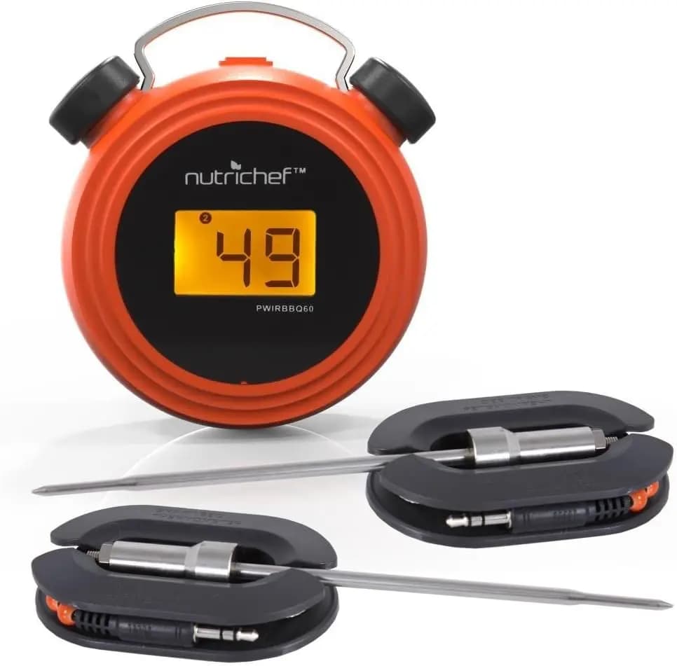 Smart Bluetooth barbecue thermometer with double probes, wireless alerts for iOS/Android, digital display