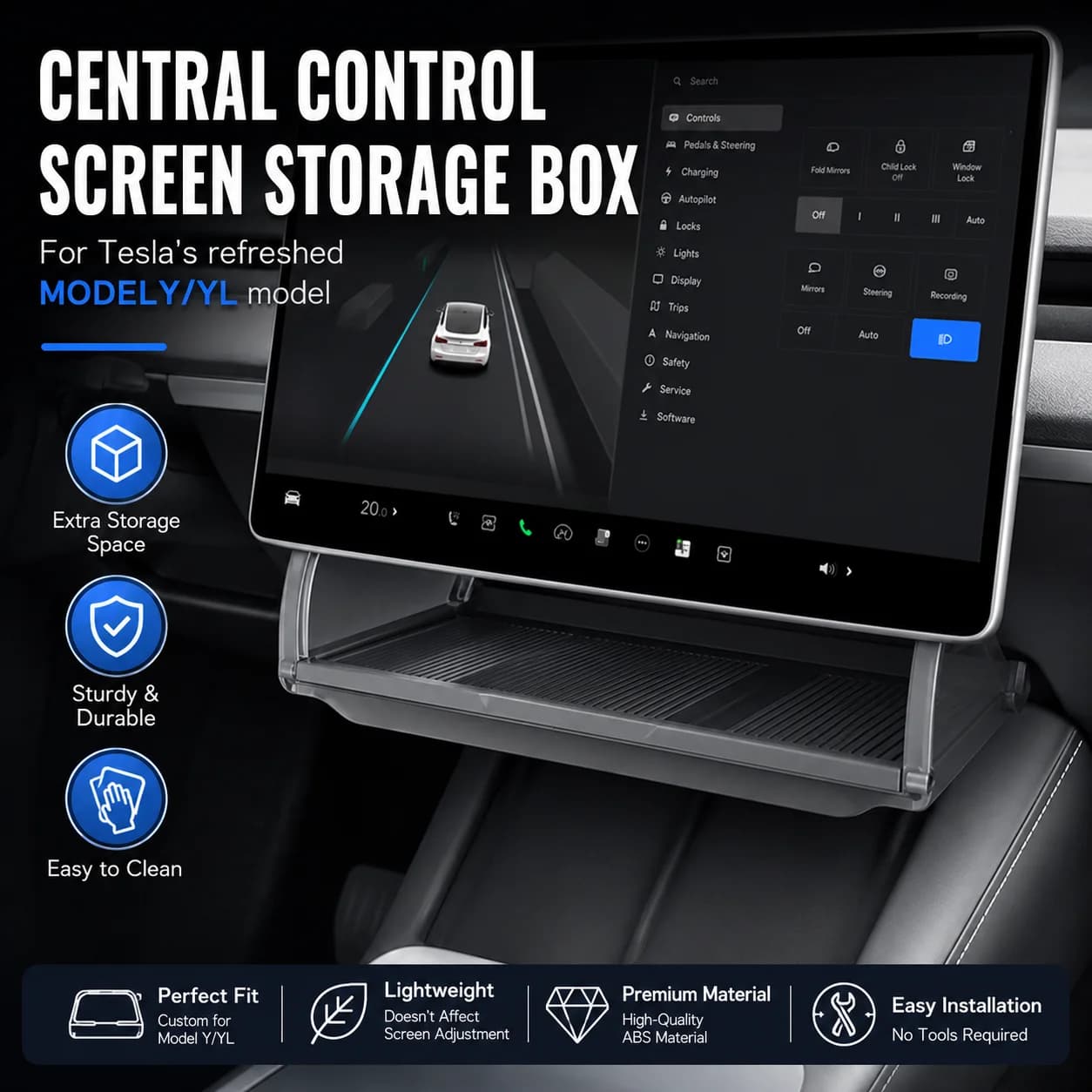 For Tesla Model 3 Y Screen Storage Box Hidden Organizer Tray Refreshed Model Interior Dashboard Accessories