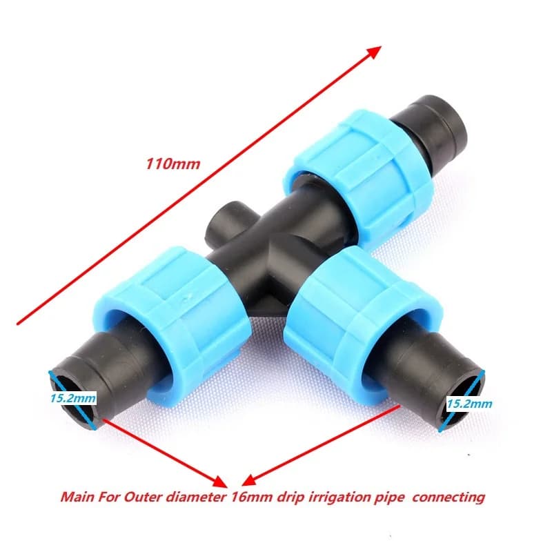 5 Pezzi Connettore a T per Tubi PE 16mm, Sistema di Irrigazione a Goccia con Dado di Bloccaggio, Connettori per Nastro di Irrigazione a Goccia per Serra