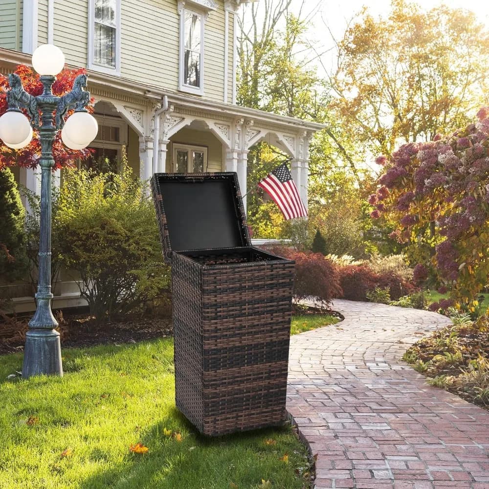 Bidone della Spazzatura da Esterno da 27 Galloni, Contenitore per Rifiuti con Pratico Coperchio per Patio, Giardino, Cortile, Cucina all'Aperto