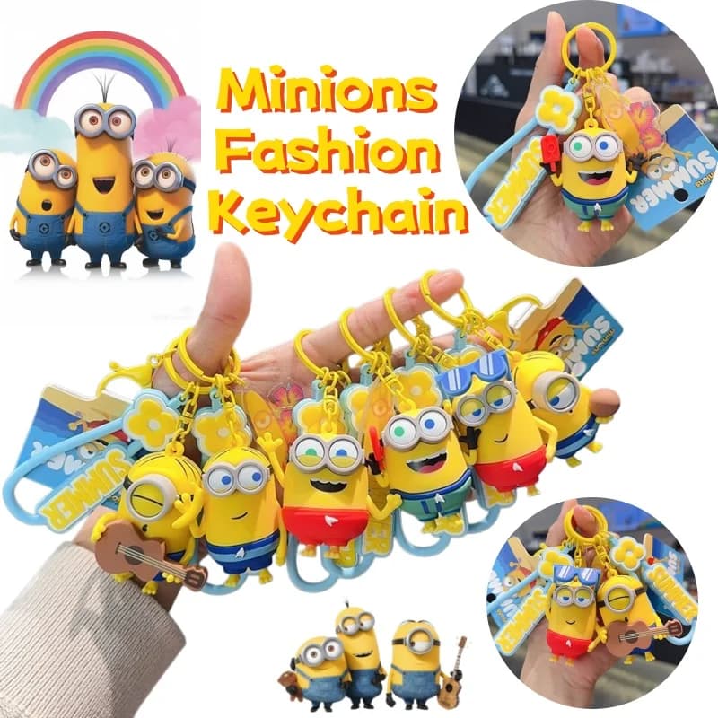 Portachiavi Minions Ball Stuart Summer Time Cartoon, Creativo e di Alta Qualità, Ciondolo per Zaino da Coppia, Carino, da Uomo