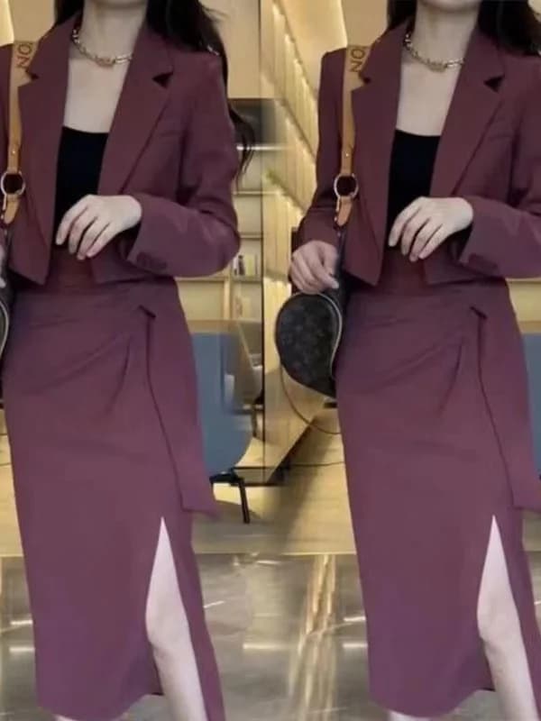 Slimming Suit Jacket And Half Skirt Set plus Size Fashionable Korean Style Autumn New Arrival High Waist A-Line Skirt