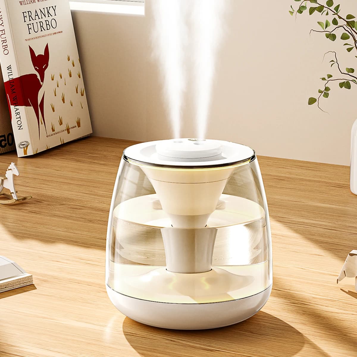 Umidificatore a Doppio Spruzzo da 3 Litri, Silenzioso con Display Digitale, per Casa e Camera da Letto, Luce Atmosfera Colorata, Macchina per Aromaterapia