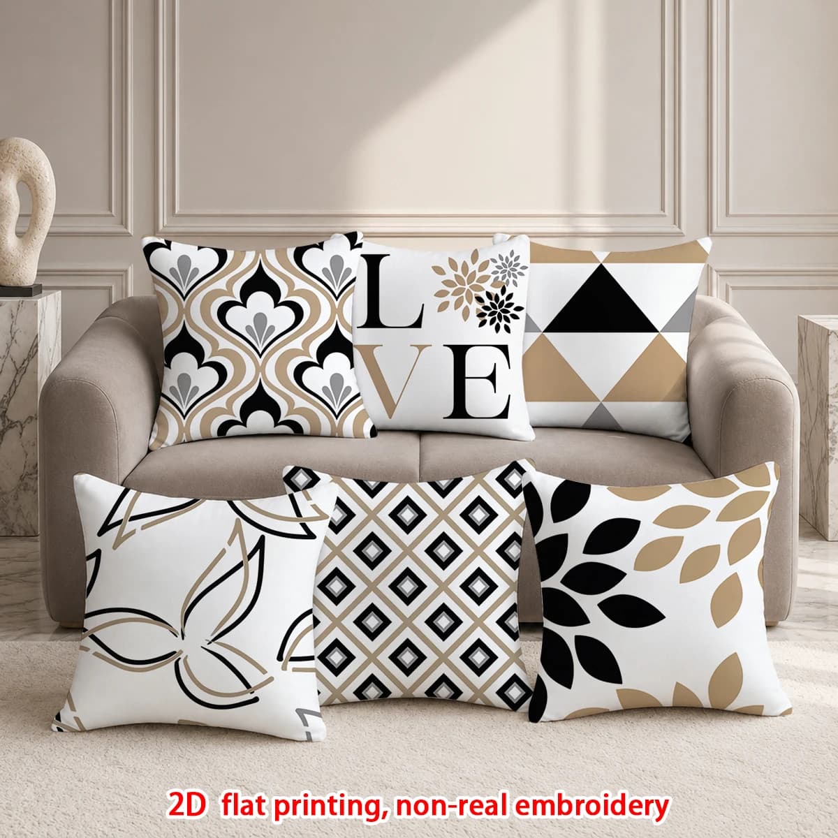 6pcs Modern Geometric Love Throw Pillow Covers Set of 6 Neutral Tone Decorative Cushion Cases for Sofa Bedroom Living Room