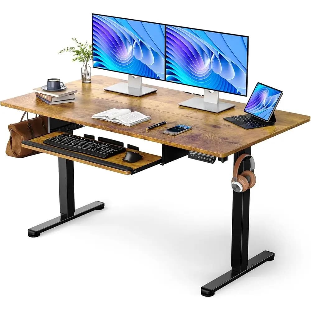 Scrivania elettrica regolabile in altezza con vassoio per tastiera, 55x28 pollici, scrivania sit-stand, postazione di lavoro per computer da casa/ufficio