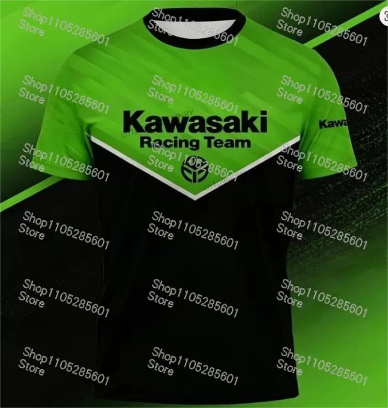 Kawasaki Racing Team Co-branded Short-sleeve T-shirt Casual Sports Style Breathable Top for Racing Enthusiasts
