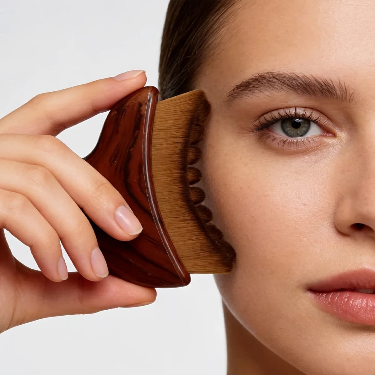 Lymphatic Drainage Face Brush with Case, Ergonomic Jawline Neck Contouring Tool, V Shape Gua Sha Massager, All Skin