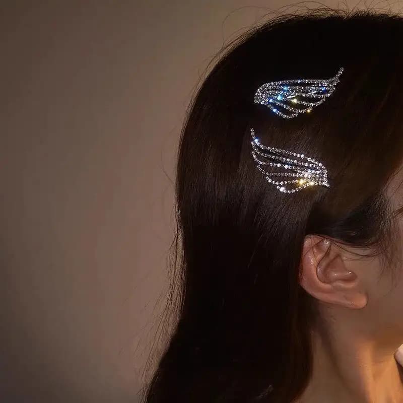1/2 Pezzi Fermagli per Capelli alla Moda con Ali d'Angelo Lucide, Mollette in Metallo con Strass, Ornamenti per Capelli da Donna