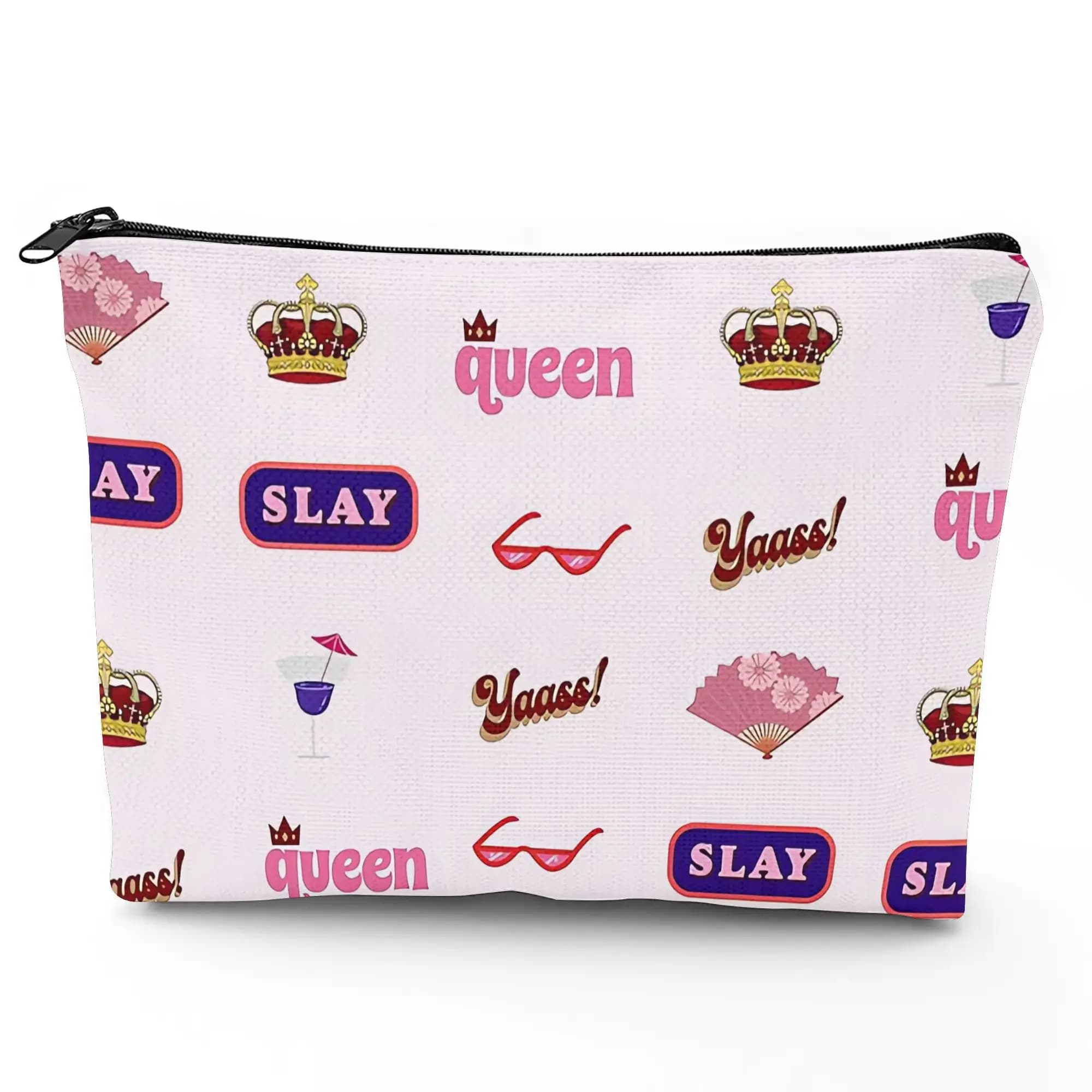 1 borsa per il trucco alla moda in stile Queen - Pochette multifunzionale con cerniera per donna, perfetta borsa da viaggio con cerniera, divertente regalo di compleanno