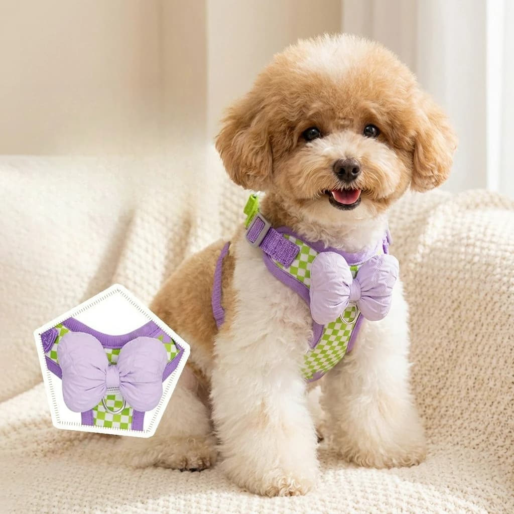 New Small Dog Leash Bowknot Harness Hiking Vest-Style Schnauzer Outdoor Harness Breathable Pet Wearables Dog Daily Walk Leash