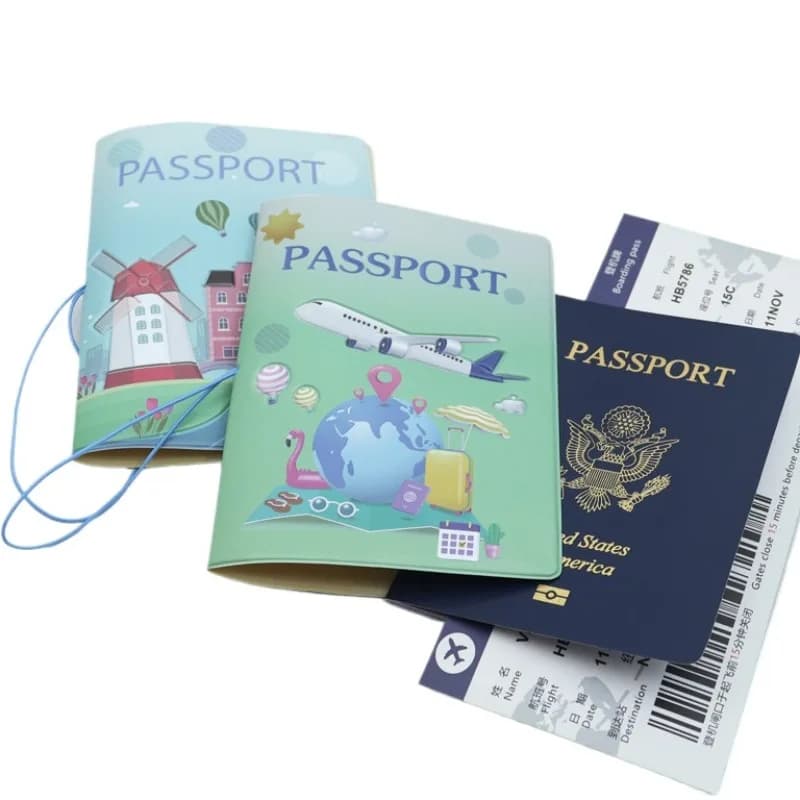 Custodia per passaporto per aereo aereo cartone animato Porta passaporto da viaggio per viaggio nel mondo per uomo Portafoglio da donna con slot per carta di credito ID aziendale