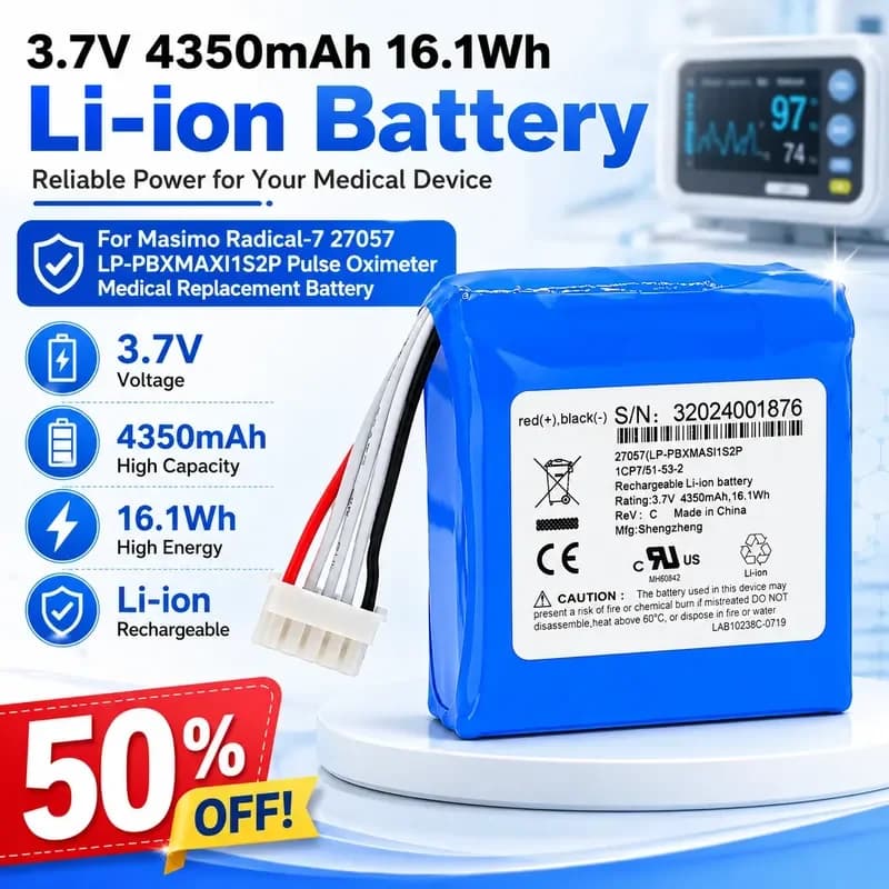 Batteria agli ioni di litio da 3,7 V 4350 mAh 16,1 Wh per pulsossimetro Masimo Radical-7 27057 LP-PBXMAXI1S2P, batteria di ricambio medica
