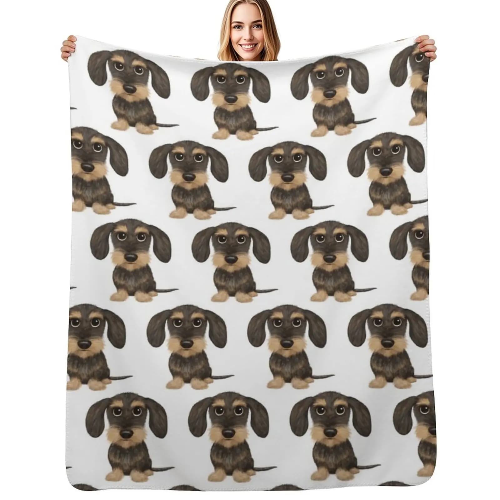 Wirehaired Dachshund Cute Wire Haired Wiener Dog Wild Boar and Tan Teckel Throw Blanket Soft Solid Color Blanket for Couch Bed