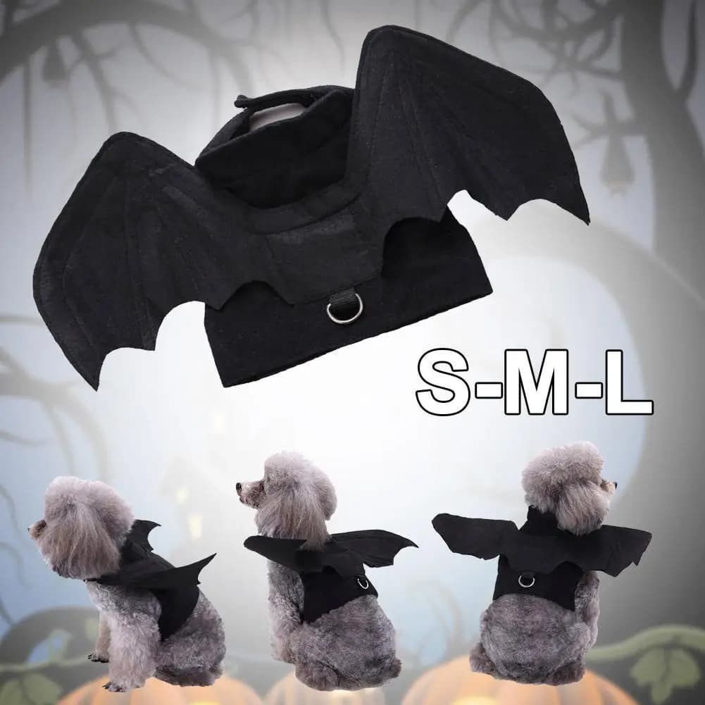 -Costume per animali domestici di Halloween - Simpatico costume con imbracatura per ali di pipistrello nere per gatti e cani, cosplay per feste di Halloween, forniture per animali domestici