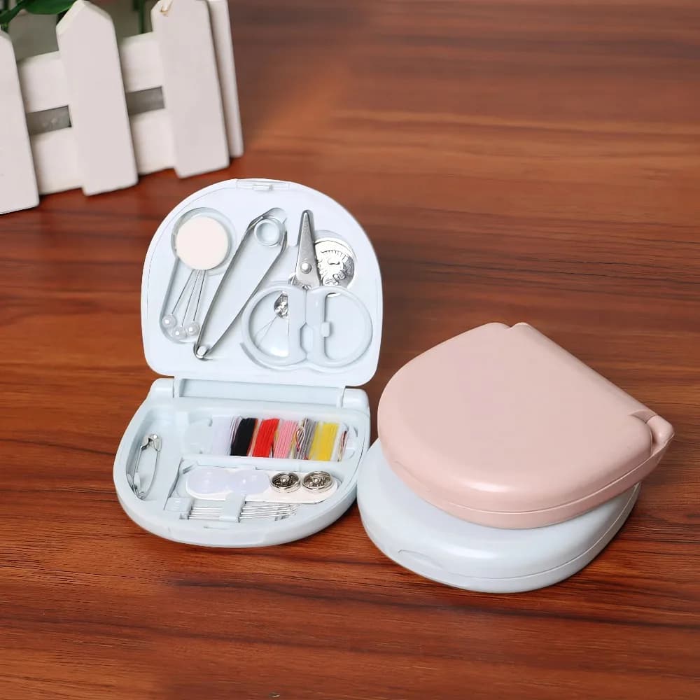 Set da Cucito in Rosa/Blu, 1 Pezzo, Portatile e Multifunzionale, Include Aghi e Bottoni, Adatto per Lavori Manuali