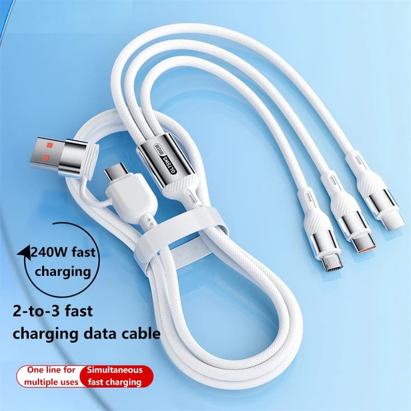 Cavo di Ricarica Super Veloce 240W 2-in-3, Cavo Dati 3-in-1 per Ricarica Rapida, Cavo Multifunzionale 1-a-3 per Telefono, Versione Aggiornata