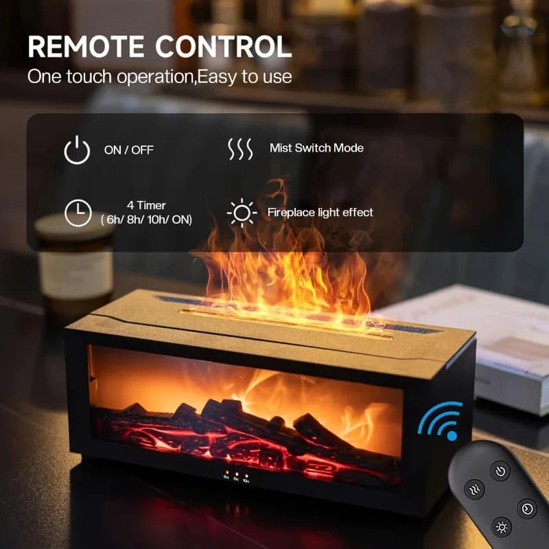 Umidificatore a nebbia fredda con fiamma per caminetto con telecomando, timer e luci LED a 7 colori | Diffusore alimentato tramite USB da 9,47 once con 2 oli essenziali