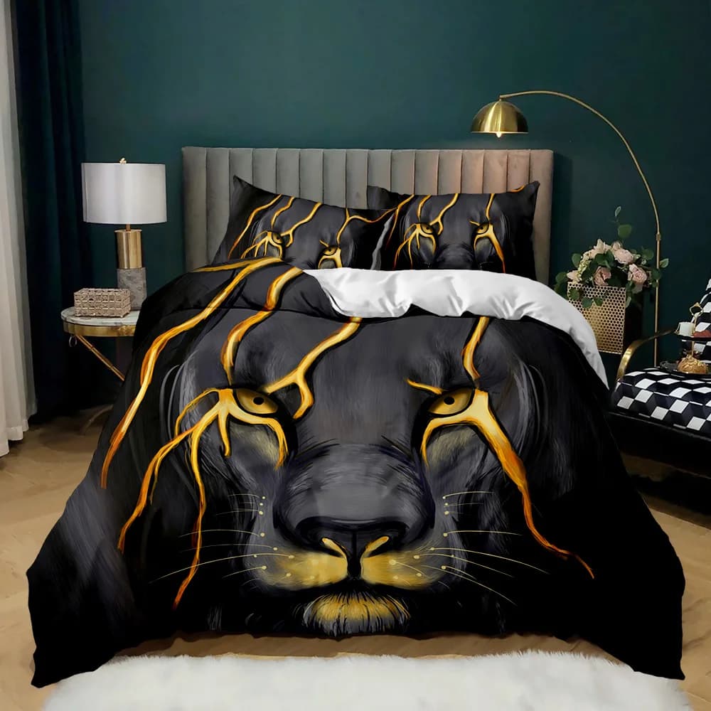 Lion Bedding Set copripiumino animale Queen King Size Lightning Lion Pattern copripiumino copripiumino in poliestere 1/2 federe