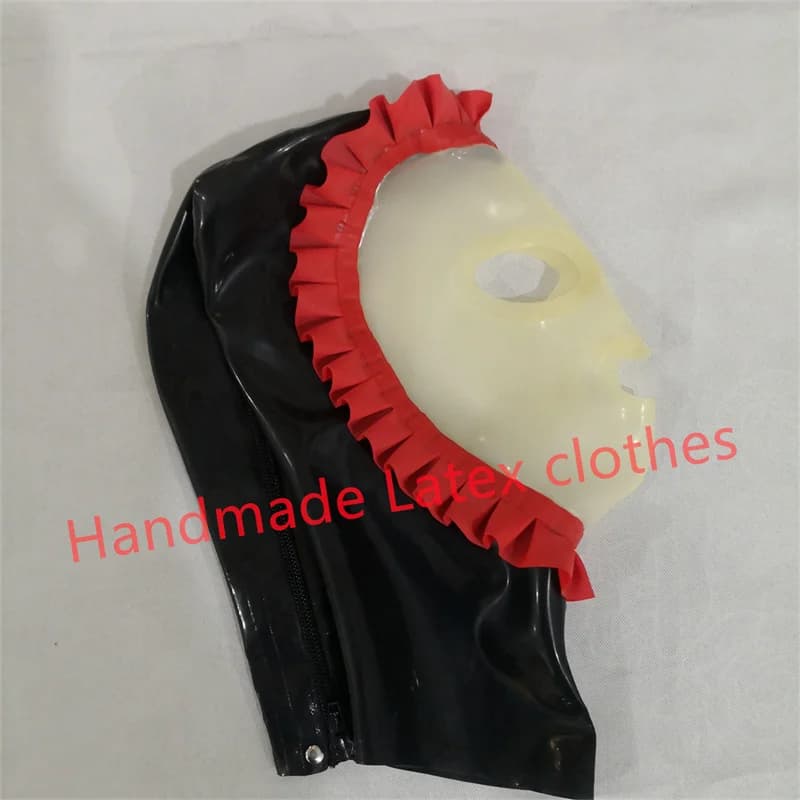 Latex Hood Sexy Fetish Rubber Mask Black with Transparent Lace Back Zipper Custom Made Halloween Cosplay Costumes for Men Women