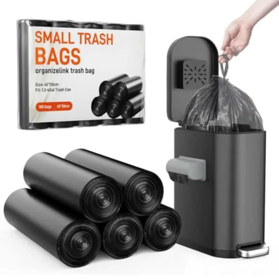 3 Gallon Small Trash Bags 5L 12L 100 Count Black Mini Garbage Bags, Unscented Wastebasket Liners for Bathroom, Bedroom, Office,