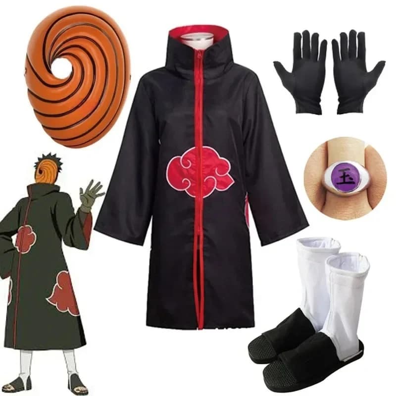 Anime Obito Costume Cosplay per Ragazzi Obito Maschera Carnevale Costume di Halloween Bambini Adulto Adatto Altezza 135 cm-185 cm