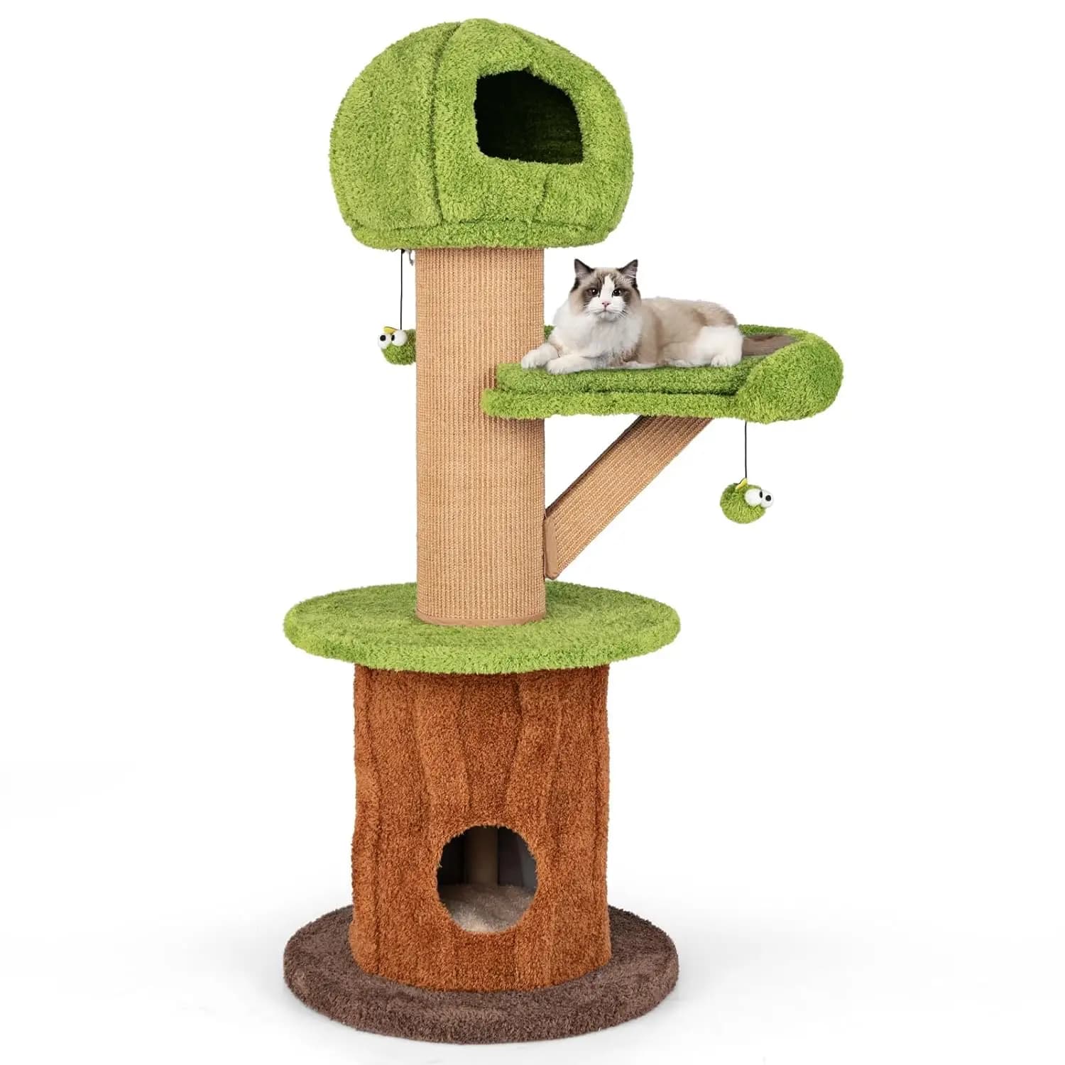 Albero per Gatti a Tema Foresta da 58 Pollici, Torre Multi-Livello con 2 Graziosi Nidi, Piattaforma in Peluche, Palline Giocattolo, Pali in Sisal, Personalizzabile