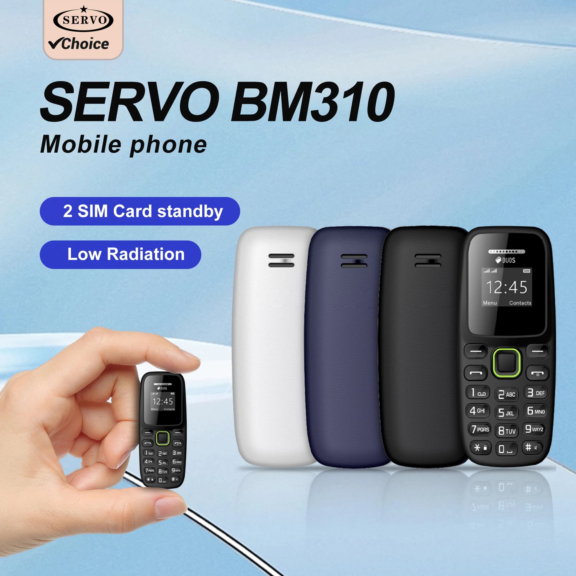 SERVO BM310 2G Piccoli telefoni cellulari Dual SIM Sbloccato Auricolare Bluetooth Bassa radiazione Registrazione automatica delle chiamate Piccolo cellulare lista nera