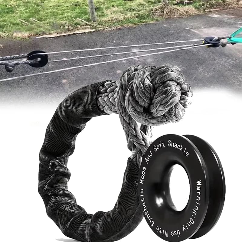 Set of recovery rings and rope with 1/2" soft grille with protective sleeve 55000LBS Breaking power 4x4 Offroad accessories Trailer strap