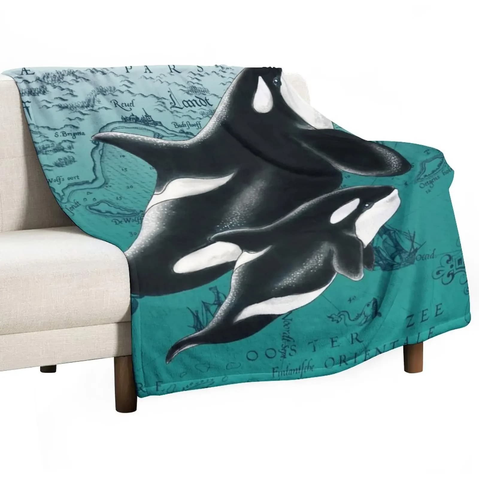 Orca balena Love Family Yellow Sun Ink Throw coperta coperta da viaggio coperte Decorative da letto
