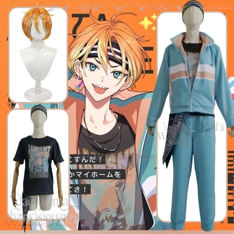 Disfraz Adulto Anime Gioco 18TRIP Cosplay Day2 Isotake Akuta Costume Grigio Blu Giacca Sportiva Pantaloni Fascia Cosplay Anime Costume