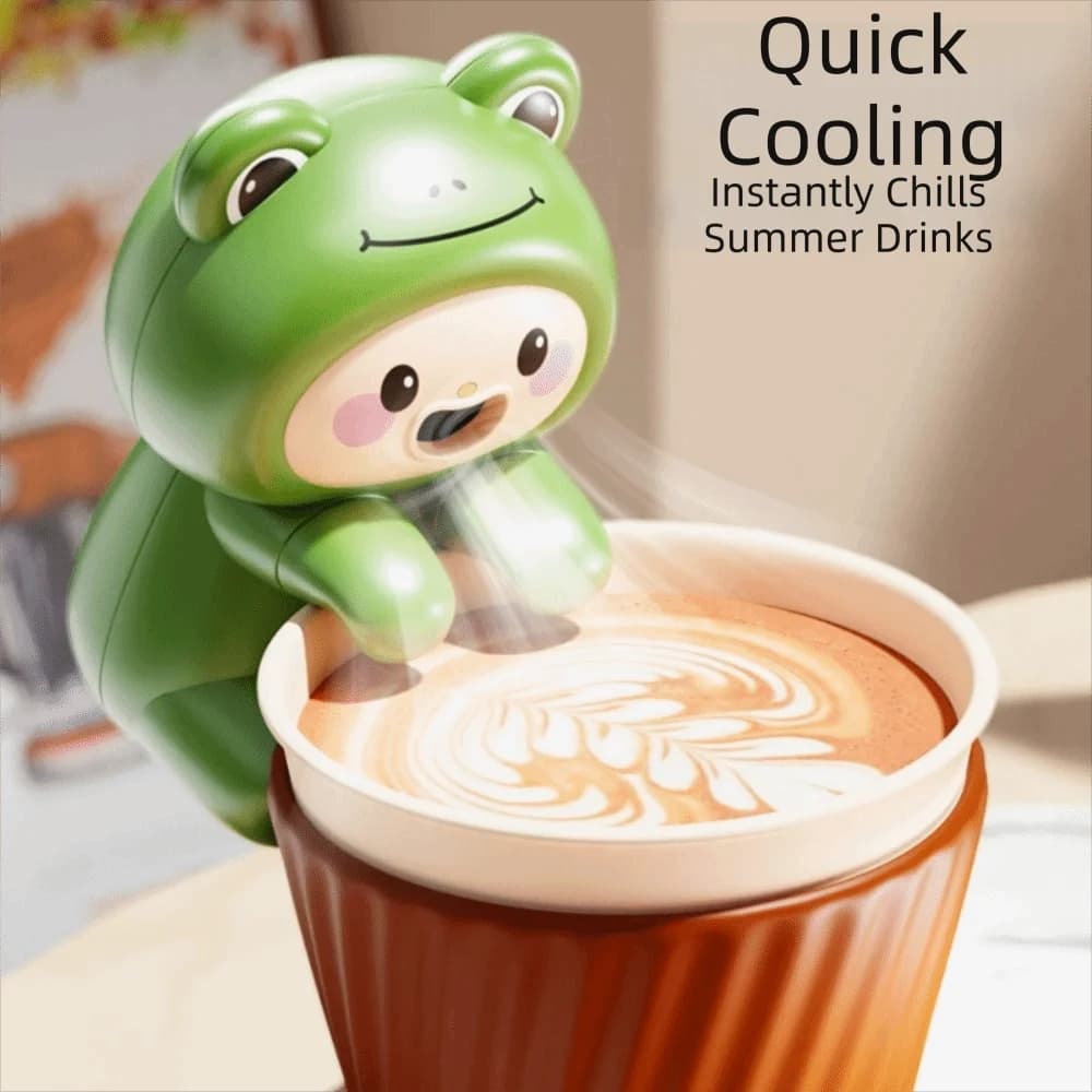 USB Rechargeable Cartoon Frog Electric Fan Air-Blowing Attachmen Cute Cartoon Design Mini Clip on Fan Portable Durable