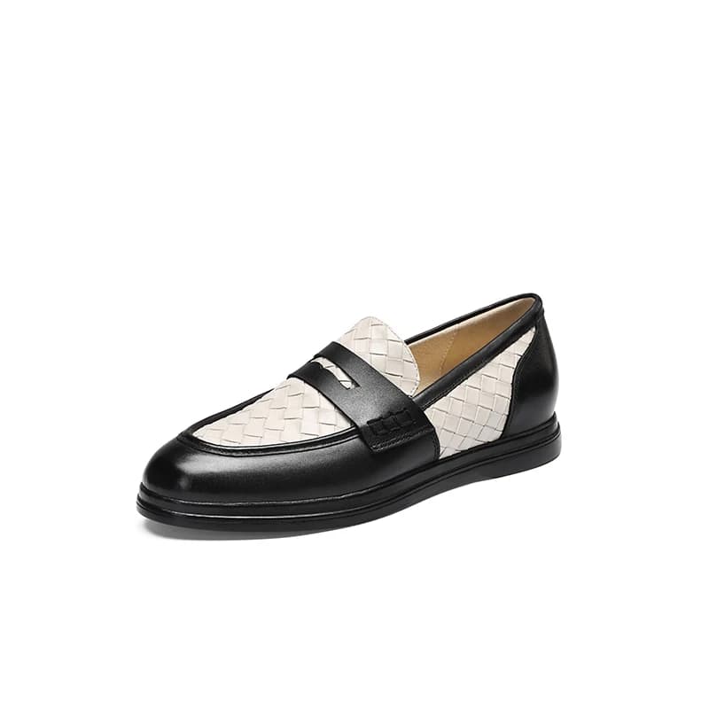 British style moccasins with low heel in real leather Round toe braided Slip On Flats Casual office versatile shoes with thick woman heel