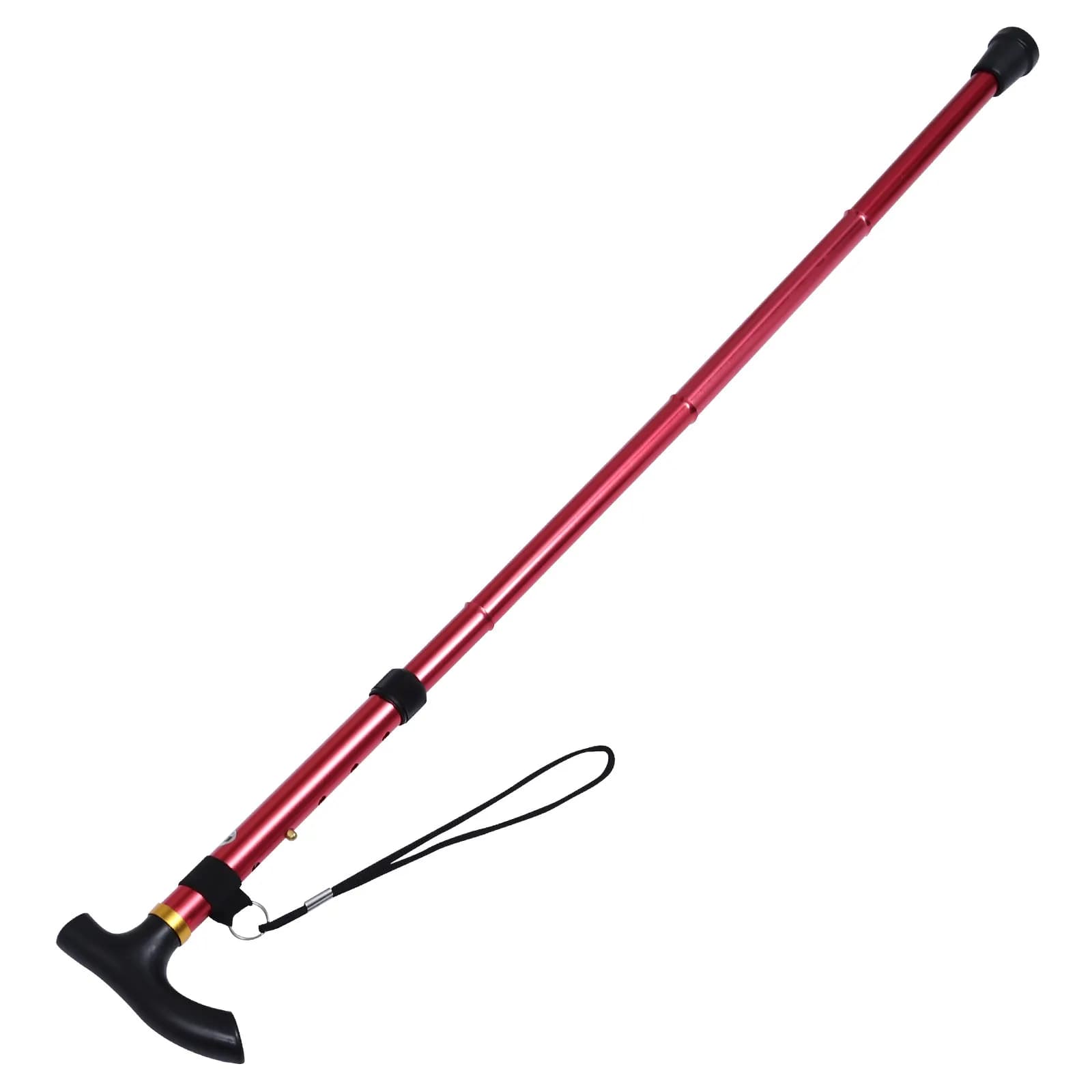 Foldable Walking Stick Adjustable Trekking Pole Telescopic Portable Red Outdoor Alpenstock
