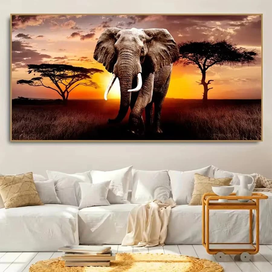 5D DIY Full Drill Diamond Embroidery Kit New African Plain Sunset Animals Elephant Art Diamond Painting Cross Stitch Mosaic Art