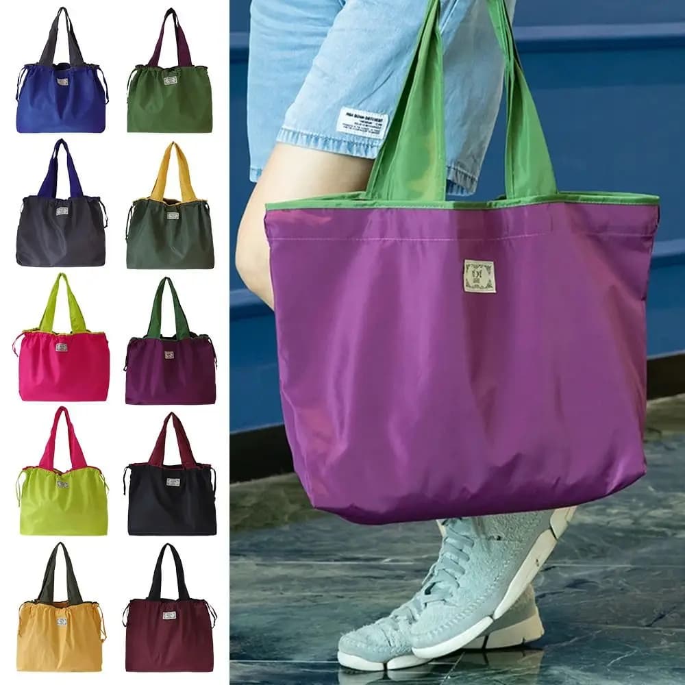 Fashion Drawstring Supermarket Shopping Bag Eco-Friendly Reusable Shopping Bag Foldable Waterproof Shoulder Bag Universal