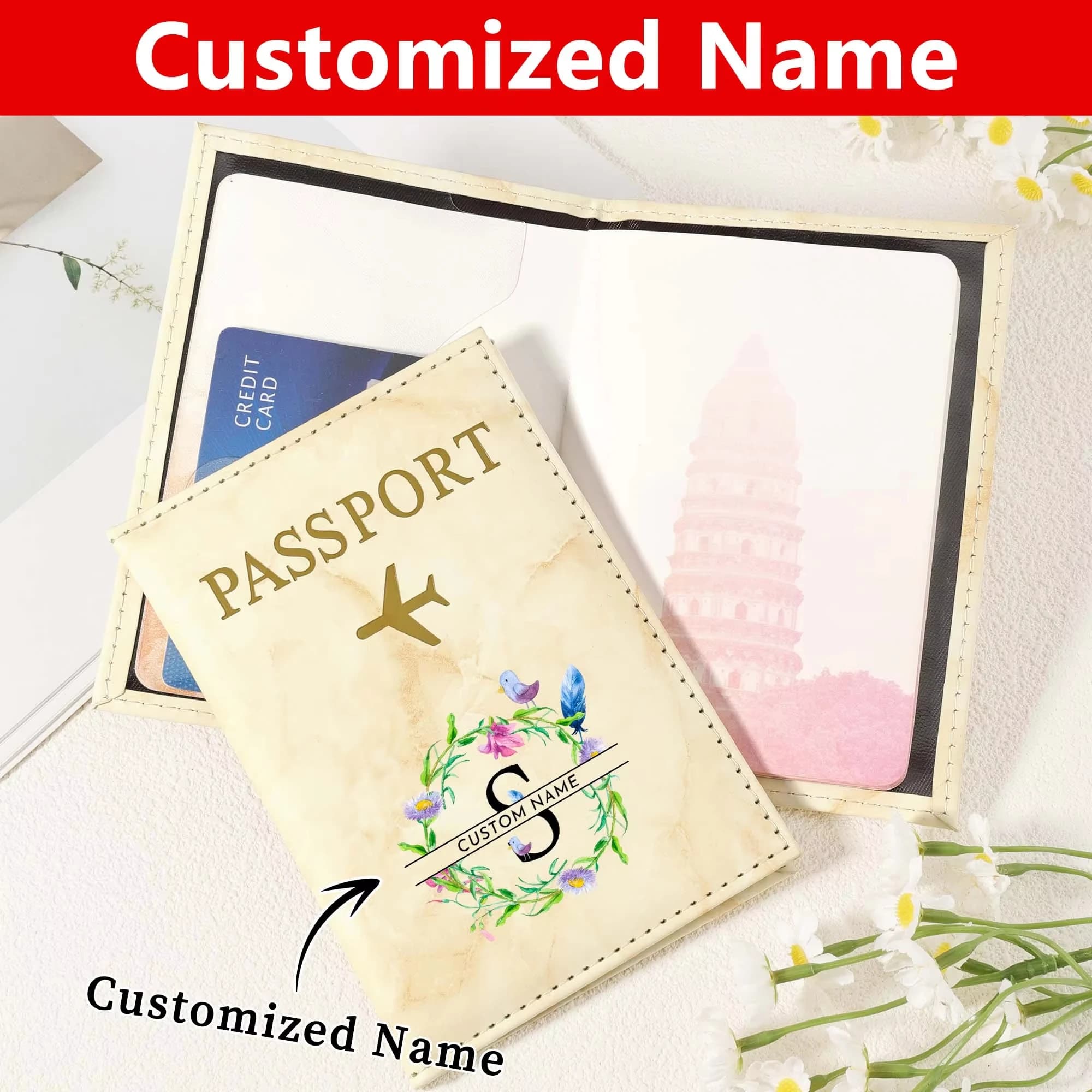 Customized Name Simple Casual Passport Holder, Multi-slot Wallet for Credit Cards, Transit Cards & ID License