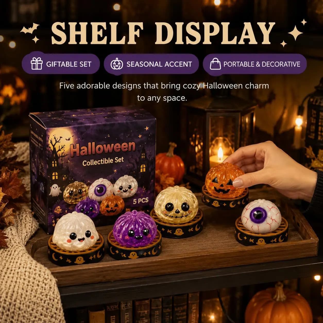 8.5cm Halloween Squishy Pumpkin Fidget Toy Blind Box, Slow Rebound Stress Relief Squeeze Ball with Color Box Packaging