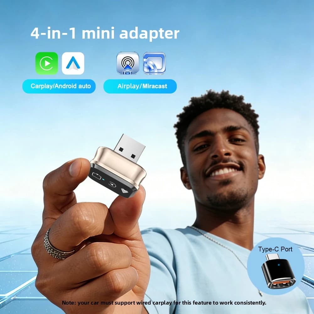 4in1 Smart Wireless CarPlay Adapter USB Plug & Play for iPhone, USB Android Change Car Support Screen Mirror