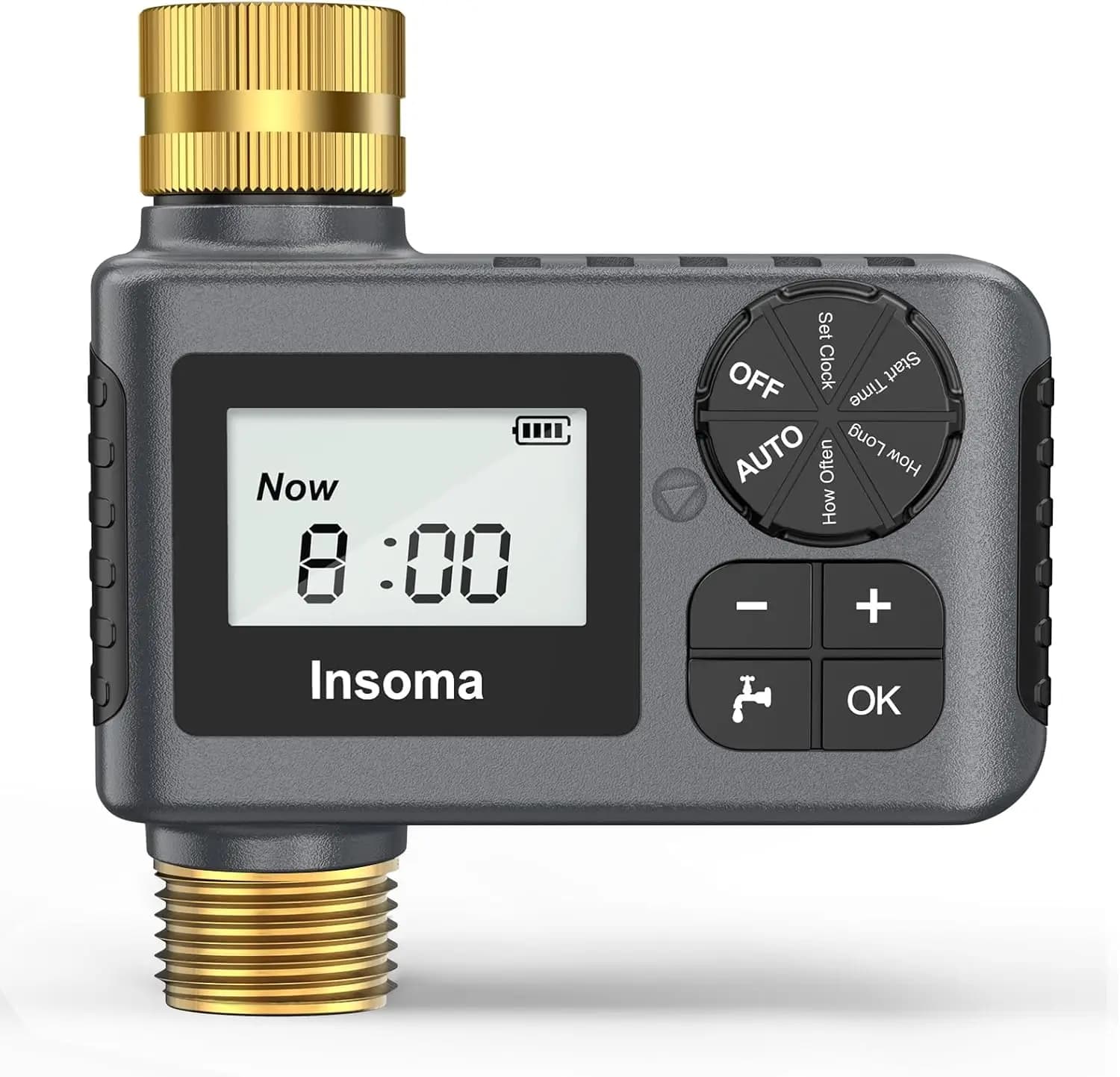 Sistema di irrigazione automatico INSOMA, timer intelligente per irrigazione da giardino con attacco girevole in ottone per tubo e rubinetto, per esterni, IPX5